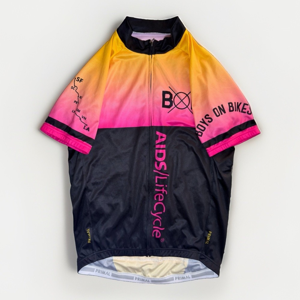 Primal Men's M AIDS/LifeCycle Boys On Bikes Cycling Jersey Pink Yellow Black - Picture 3 of 5